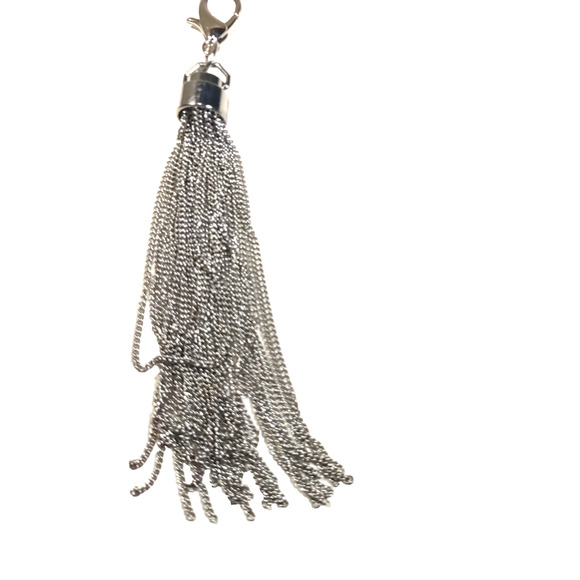 Purse Clip Silver Tone Chain Dangle Tassel - Picture 2 of 6